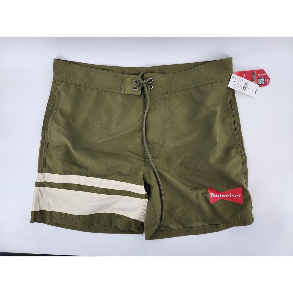 Budweiser PacSun Olive Green Striped Board Shorts 32